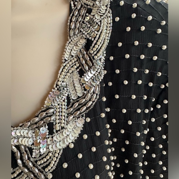 Vintage Pearl & Sequin Black Silk Jacket Open-Front or Hook & Eye Closure ~ 2X - Picture 4 of 17